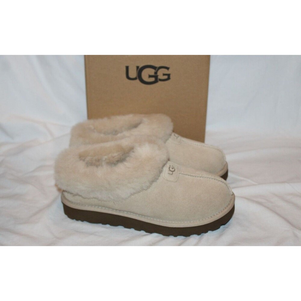 UGG Women's Tazzette Suede Shearling Slippers MWL Moonlight Beige NEW US 9 EU 40